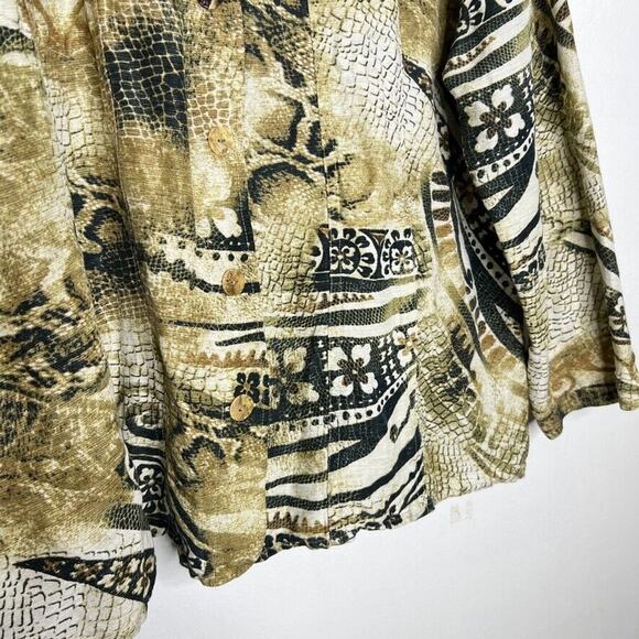 IOS Silk Linen Snake Skin Print Artsy Long Sleeve Shirt Blouse Plus 1X Women - Picture 6 of 10